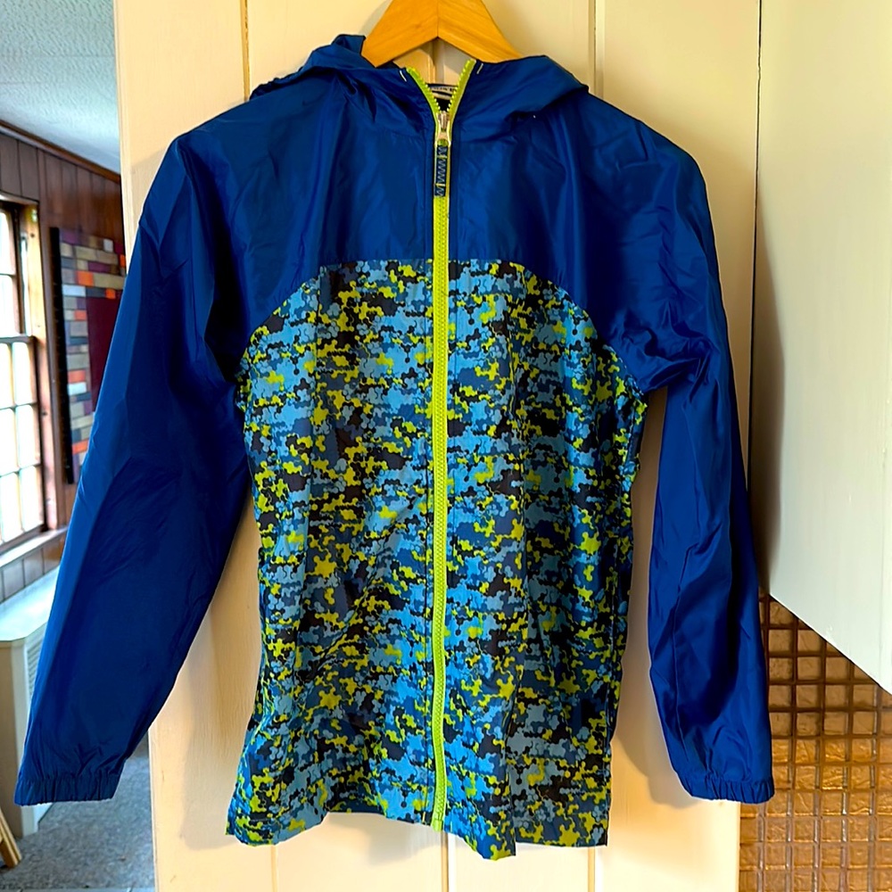 Lands' End Blue Camo Zip Front Nylon Jacket